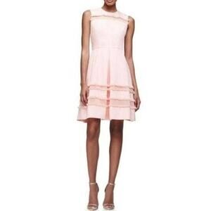 Lela Rose Grace Full-Skirt Fringe-Trim Dress in peach Blush size 2 / XS